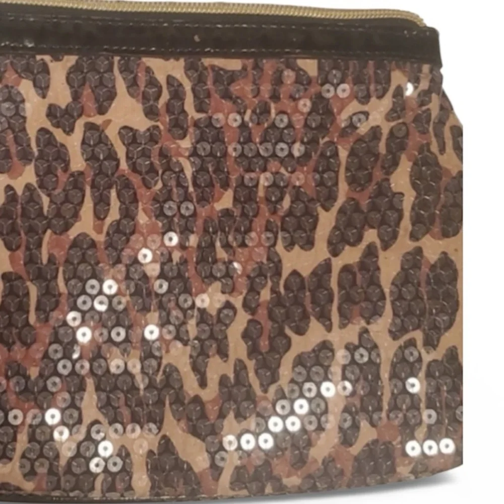 Betsey Johnson Animal Sequin Make Up Cosmetic Wristlet Bag rounded Pre Loved